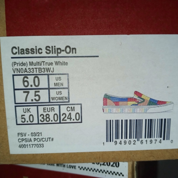Vans Classic Slip On Pride sz 6.0 Men 7.5 Woman - Picture 12 of 12